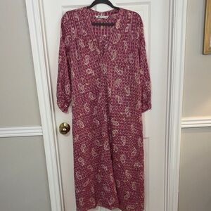 ZARA Midi Embroidered Summer Dress Kaftan Pink